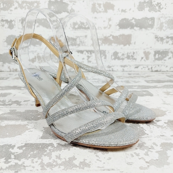 NEW Michael Kors Silver Slip On Buckle Slingback Summer Heeled Sandals O756 - Picture 4 of 13